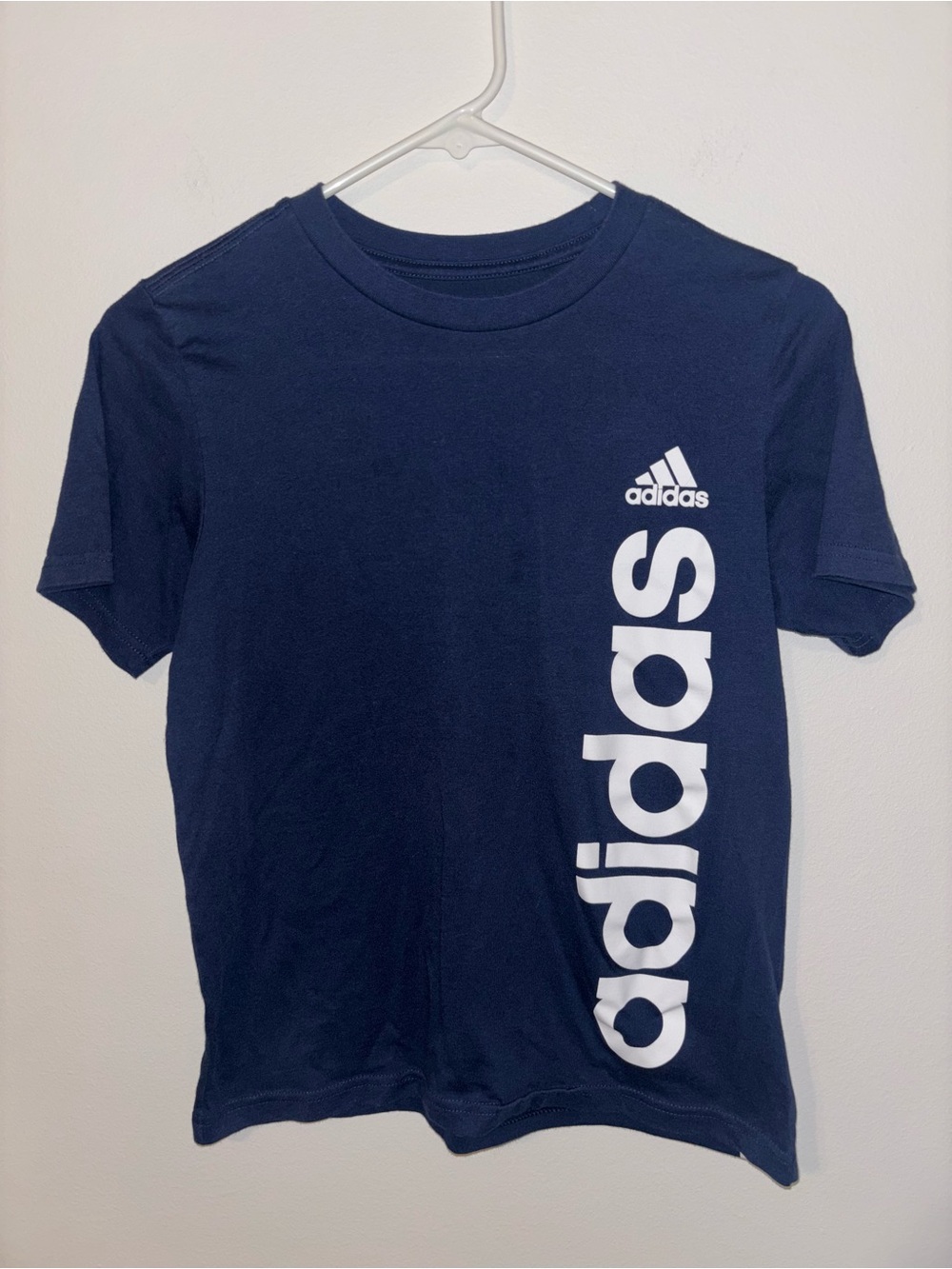 adidas Navy Short Sleeve Tee with Vertical White Logo